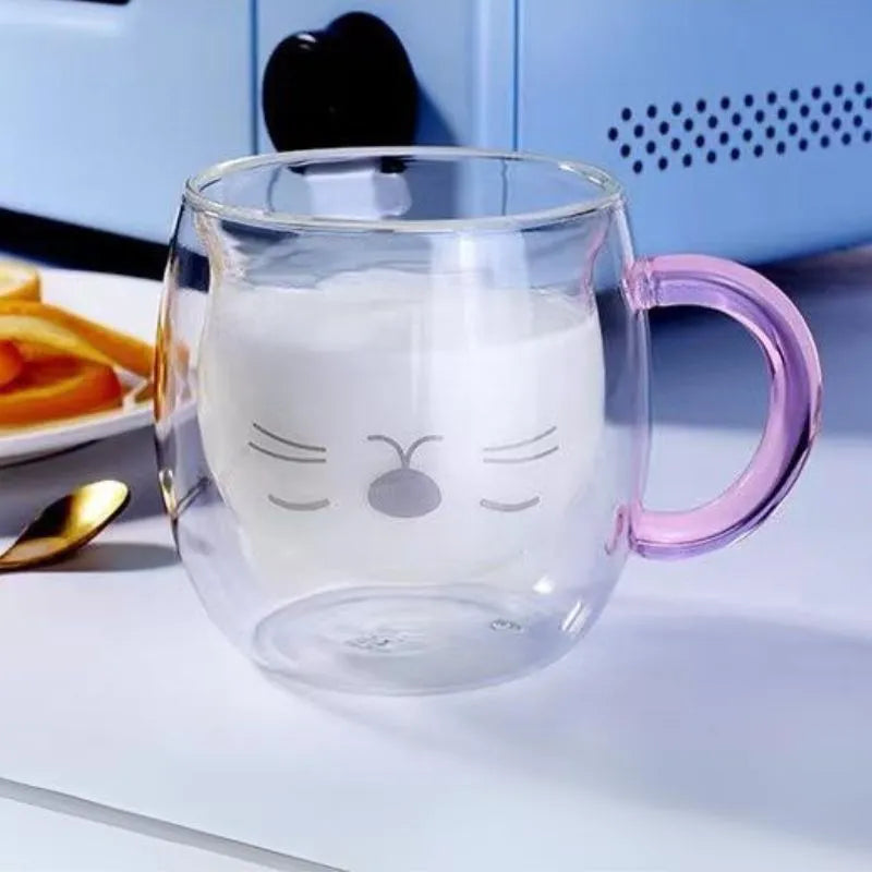 Doppelwandiger Becher mit rosa Katze