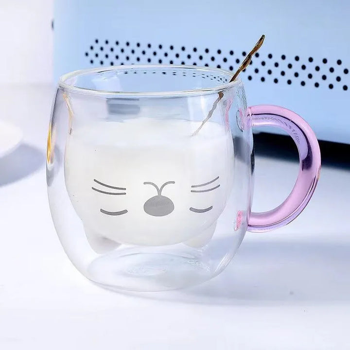 Doppelwandiger Becher mit rosa Katze