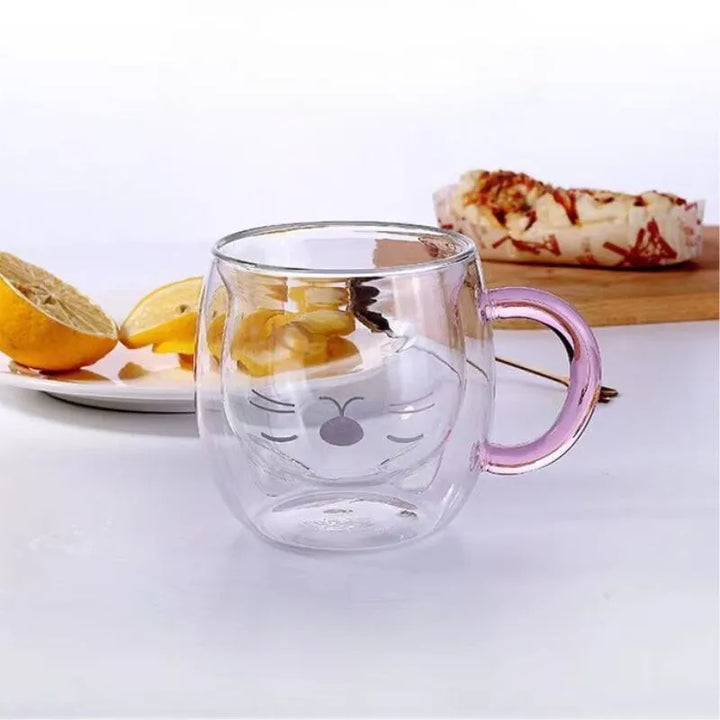 Doppelwandiger Becher mit rosa Katze