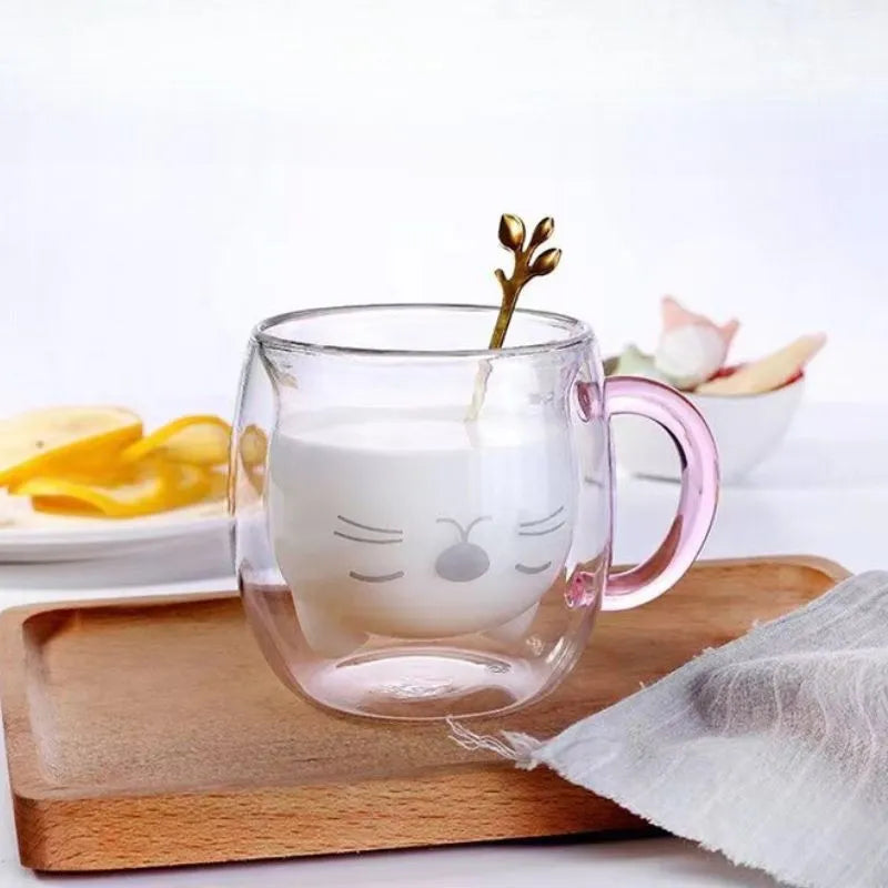 Doppelwandiger Becher mit rosa Katze