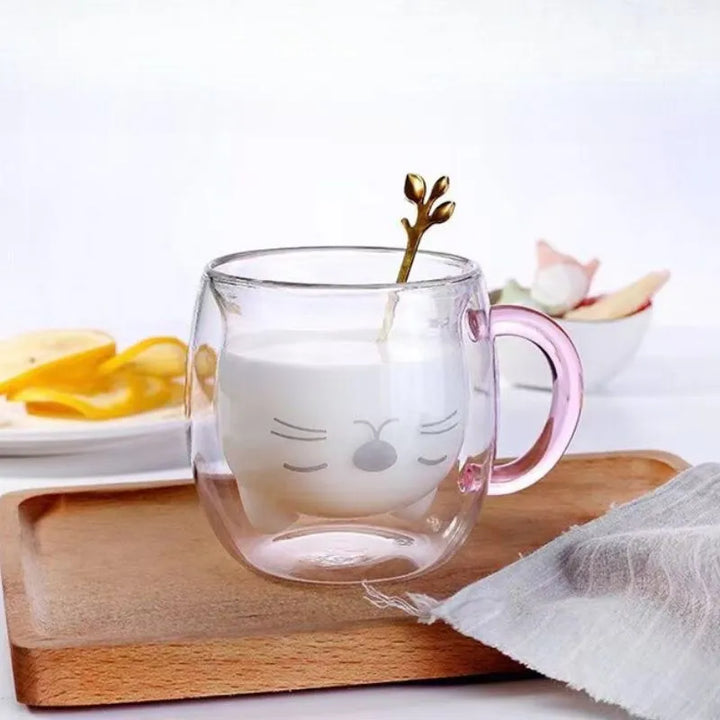Doppelwandiger Becher mit rosa Katze