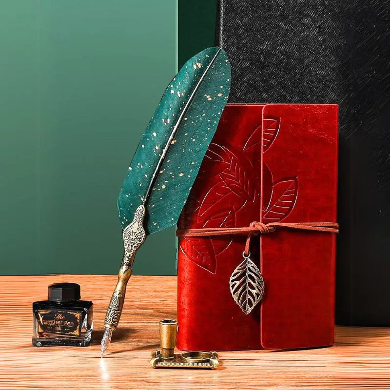 Vintage Kalligraphie-Set mit Notizbuch und grünem Stift