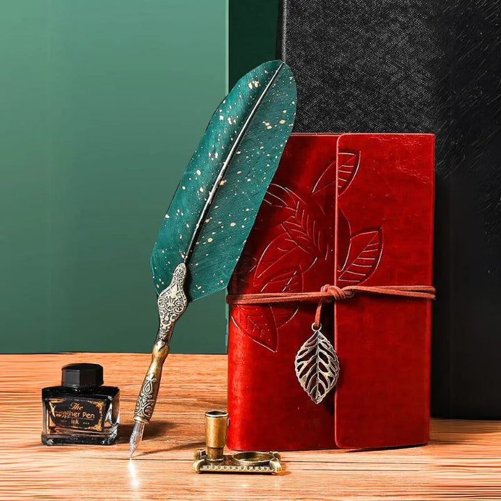 Vintage Kalligraphie-Set mit Notizbuch und grünem Stift