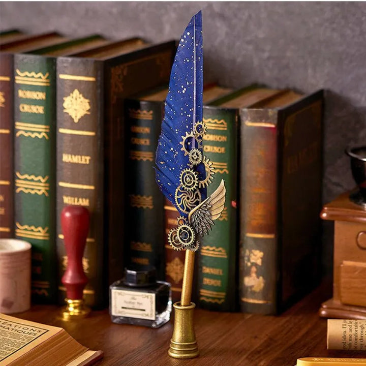 Vintage Kalligraphie-Set mit blauem Stift und Zubehör