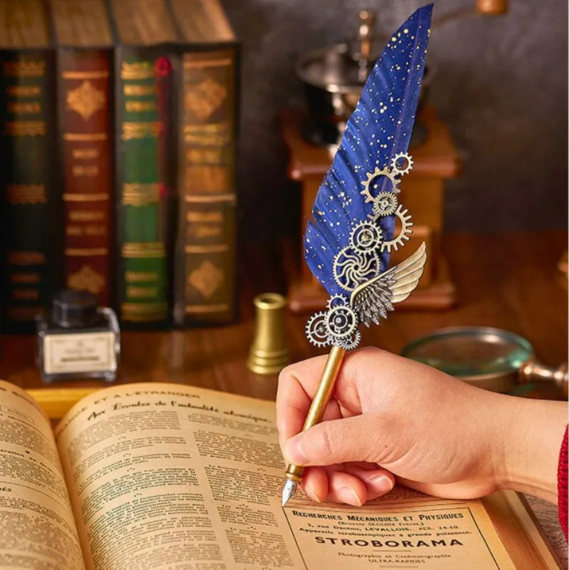 Vintage Kalligraphie-Set mit blauem Stift und Zubehör