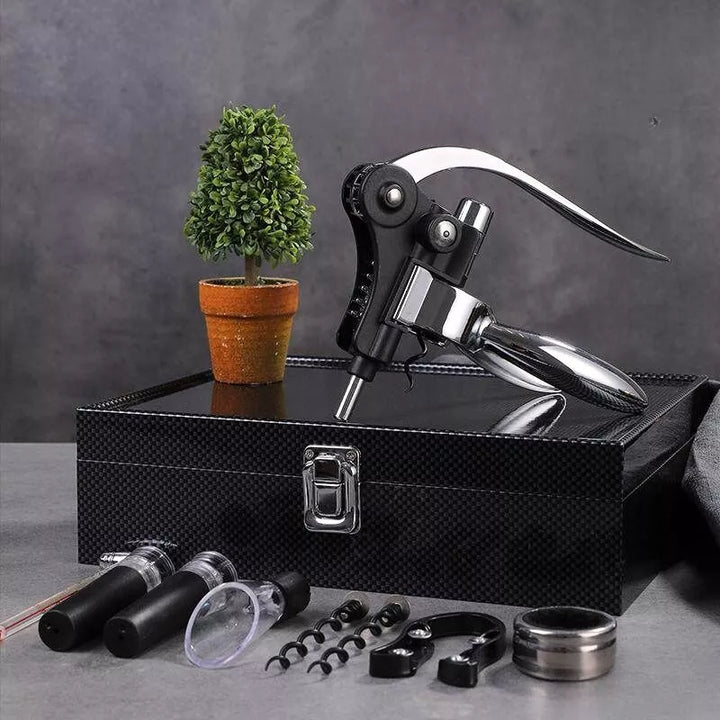 Premium Silber Klassisches Design Weinzubehör-Etui 9-teilig