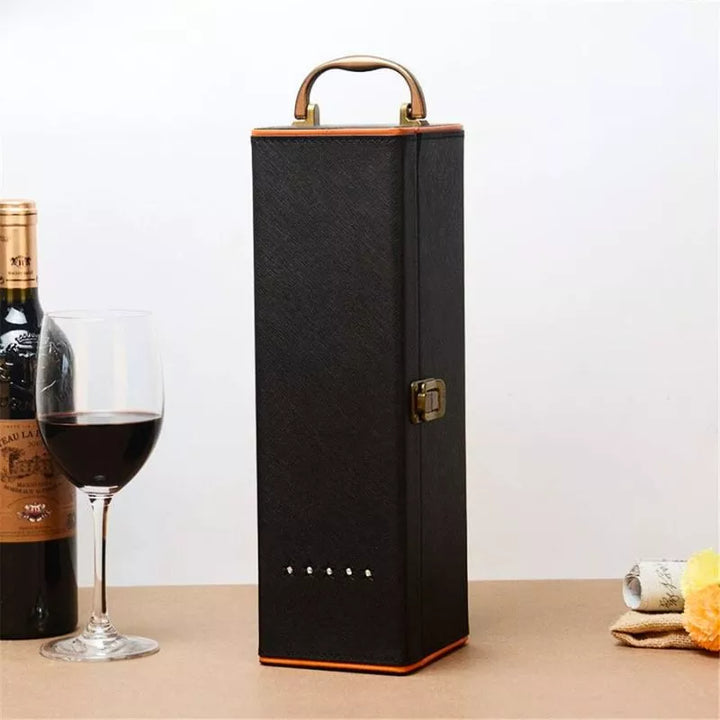 Deluxe-Weinkarton für 1 Flasche mit Zubehör, orangefarbenes Innenleben inklusive