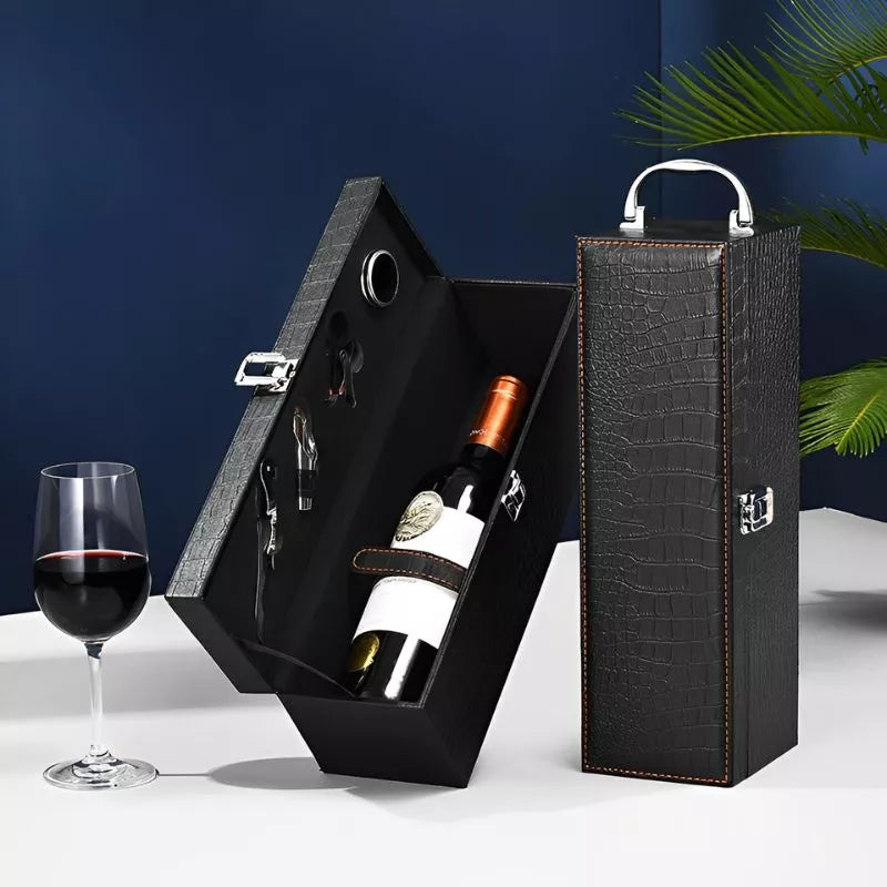 Luxus-Weinkiste für 1 Flasche mit Zubehör, Krokodilleder