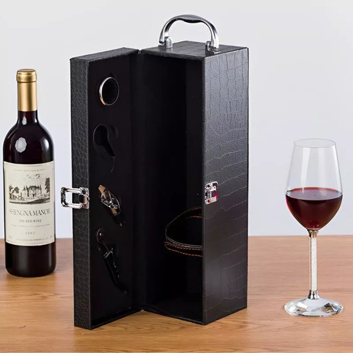Luxus-Weinkiste für 1 Flasche mit Zubehör, Krokodilleder