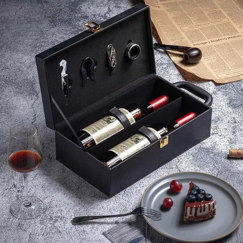 Klassischer Wein, luxuriöser 2-Flaschen-Weinkoffer mit Zubehör