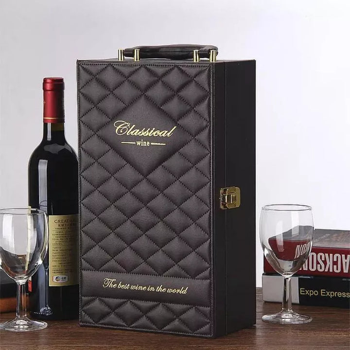Klassischer Wein, luxuriöser 2-Flaschen-Weinkoffer mit Zubehör