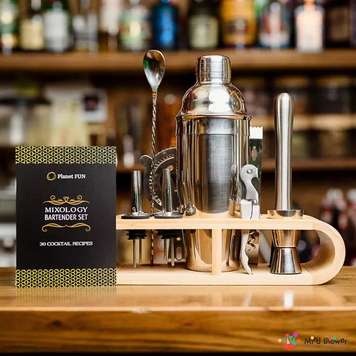 Mixology Cocktail-Shaker-Geschenkset mit 11 Zubehörteilen, 750 ml, Silber