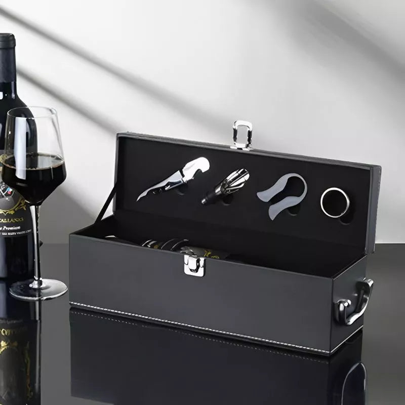 Vinic Weinkiste 1 Flasche mit Zubehör, schwarzes Öko-Leder