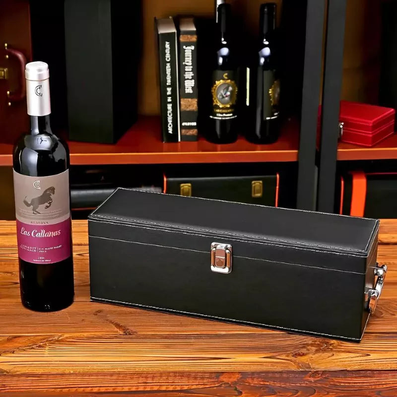 Vinic Weinkiste 1 Flasche mit Zubehör, schwarzes Öko-Leder