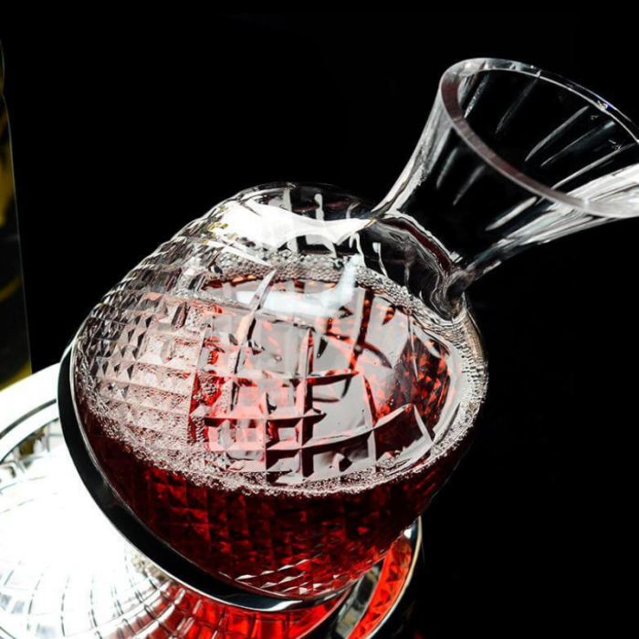 Drehbares Alkoholkaraffe-Set mit 2 silbernen Gläsern