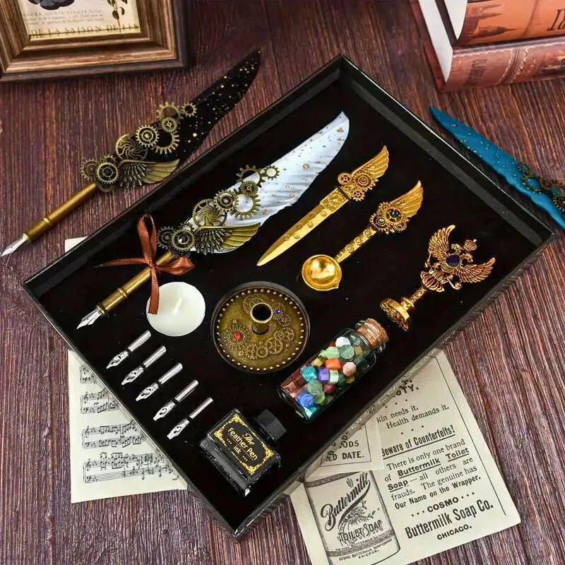 Edles Schreibset mit weißem Stift und Vintage-Accessoires