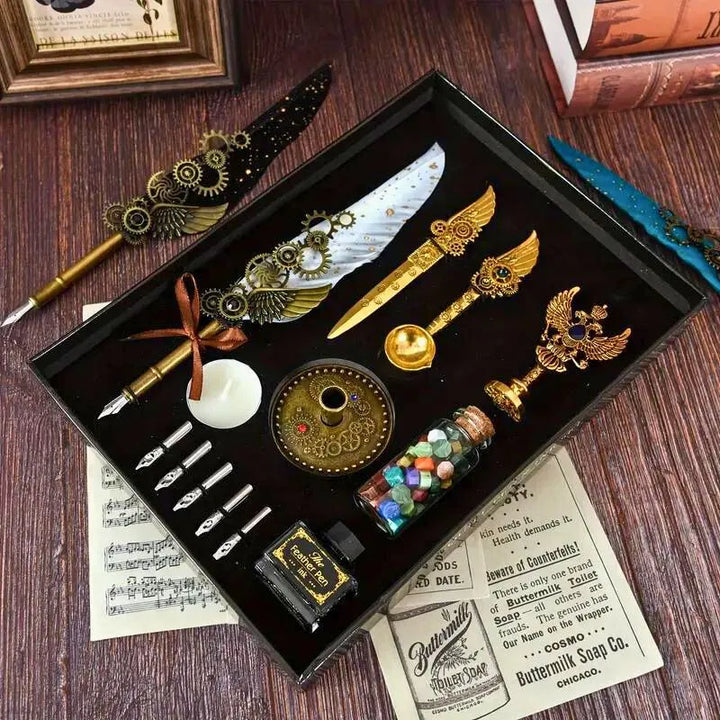 Edles Schreibset mit weißem Stift und Vintage-Accessoires
