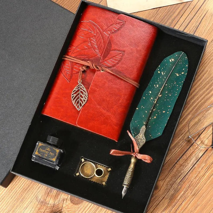 Vintage Kalligraphie-Set mit Notizbuch und grünem Stift