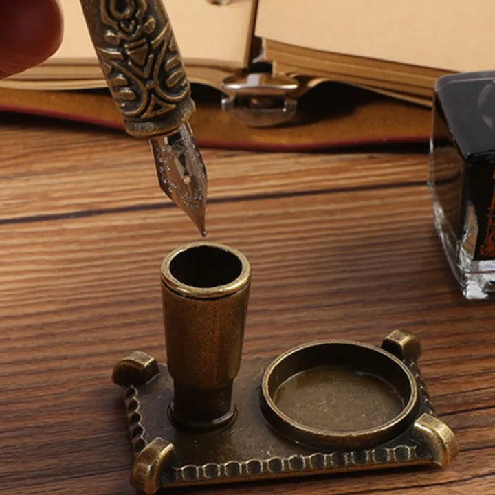 Vintage Kalligraphie-Set mit Notizbuch und grünem Stift