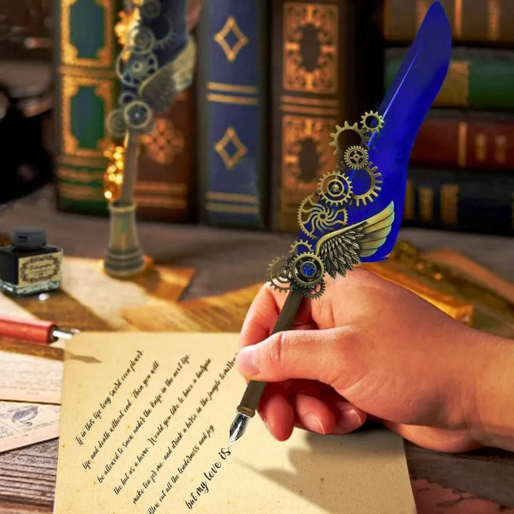 Vintage Kalligraphie-Set mit blauem Stift und Zubehör