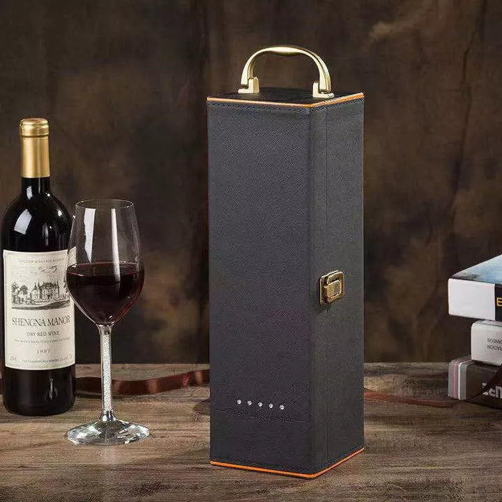 Deluxe-Weinkarton für 1 Flasche mit Zubehör, orangefarbenes Innenleben inklusive