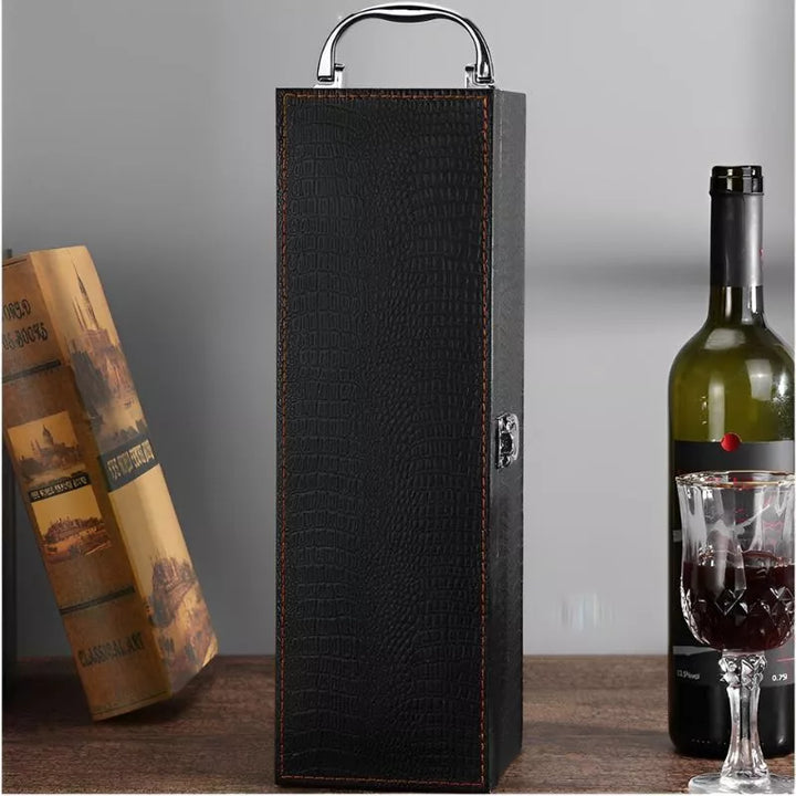 Luxus-Weinkiste für 1 Flasche mit Zubehör, Krokodilleder