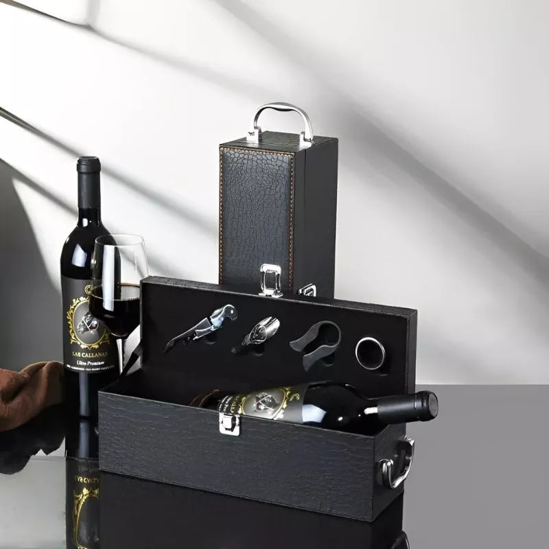 Luxus-Weinkiste für 1 Flasche mit Zubehör, Krokodilleder