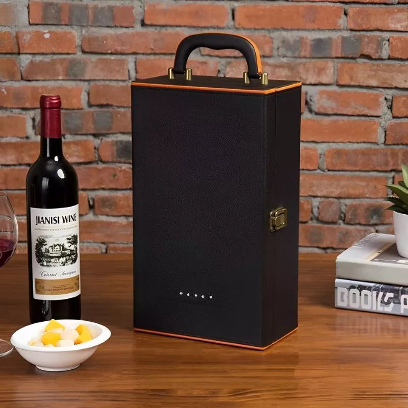 Luxus-Weinkiste für 2 Flaschen mit Zubehör, orangefarbene Innenausstattung