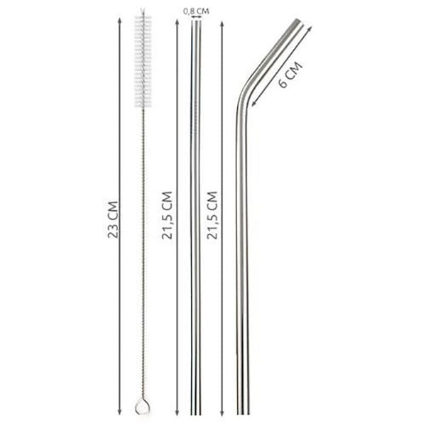 Set mit 8 wiederverwendbaren Strohhalmen aus Edelstahl