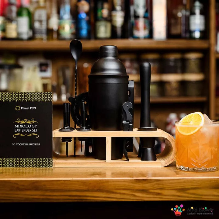 Mixology Cocktail-Shaker-Geschenkset mit 11 Zubehörteilen, 750 ml, Schwarz