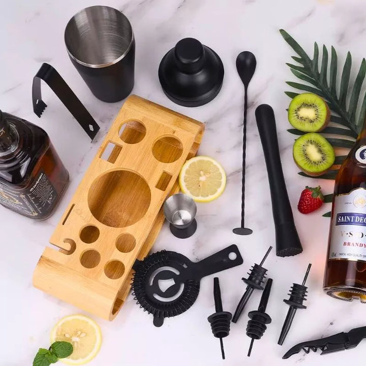 Mixology Cocktail-Shaker-Geschenkset mit 11 Zubehörteilen, 750 ml, Schwarz
