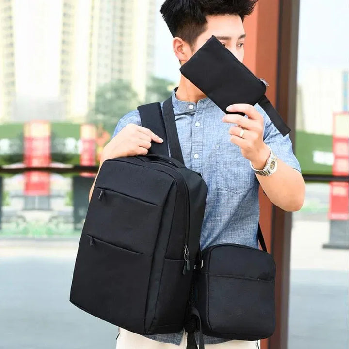 Triple Power Rucksack Set mit USB Schwarz